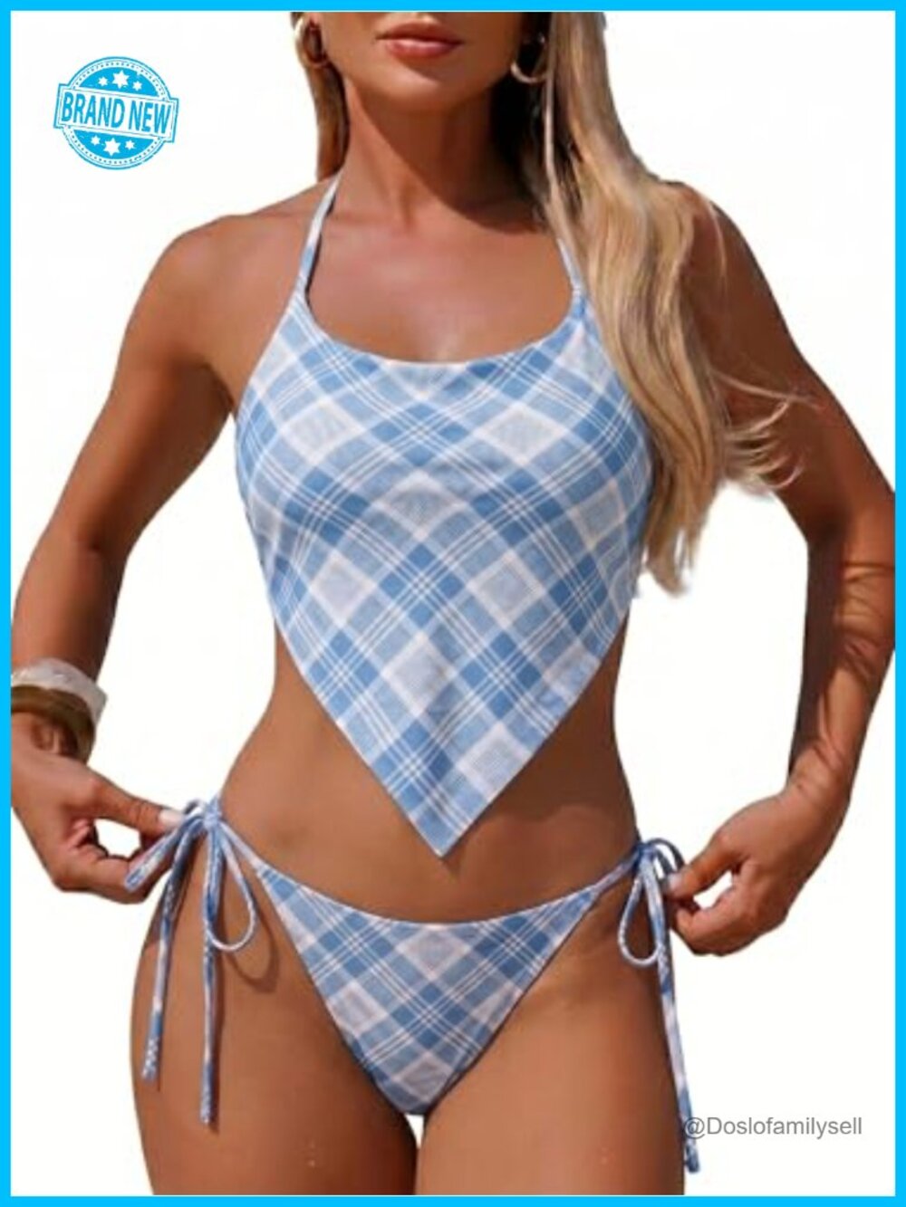 Women Tankini Set Halter Tie Side Cheeky Thong 2 Piece Swimsuit